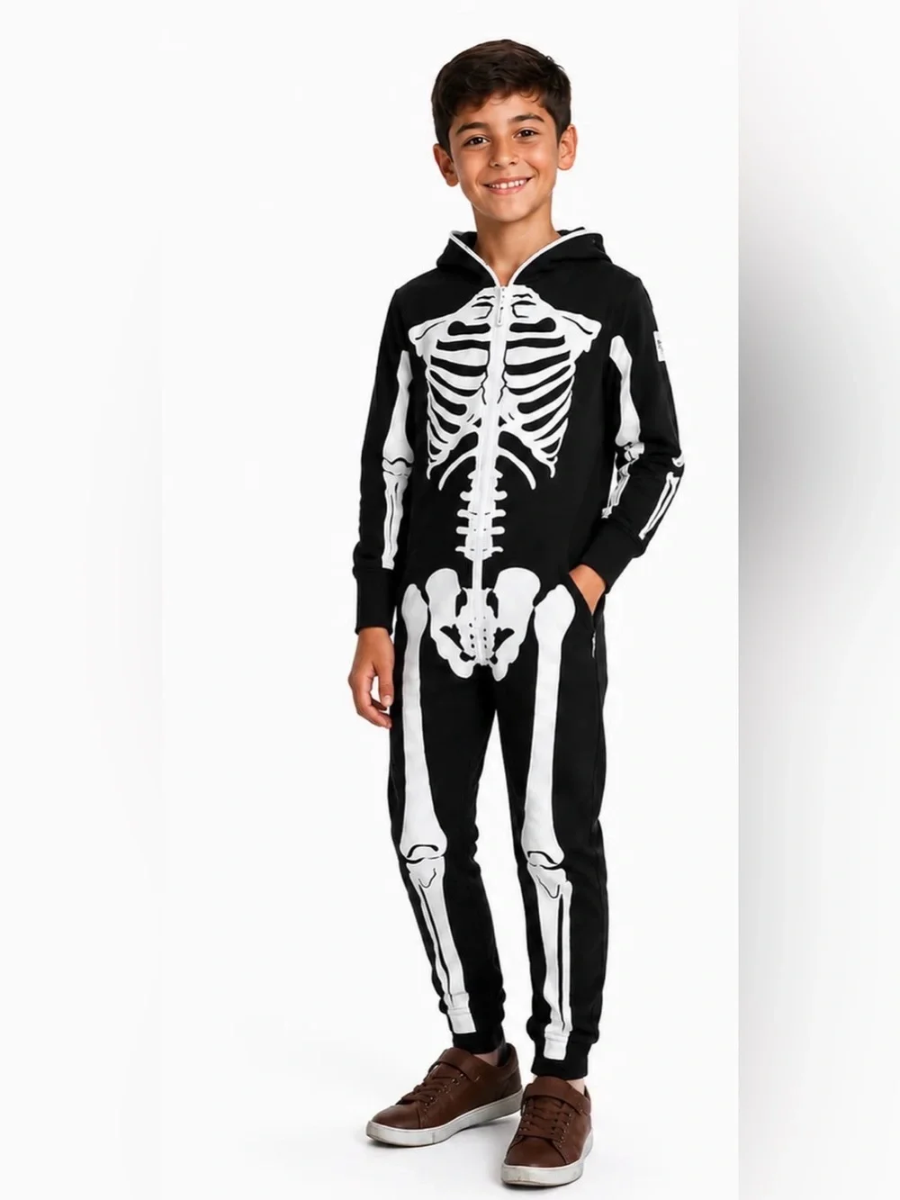 NWT Tipsy Elves Boy/Girl Child Size Skelton Costume Jumpsuit Full Zip - Size M